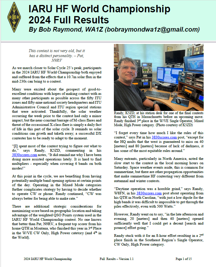 first page arrl hf iaru article